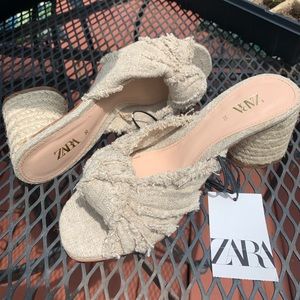ZARA High Heel Mules With Frayed Knot